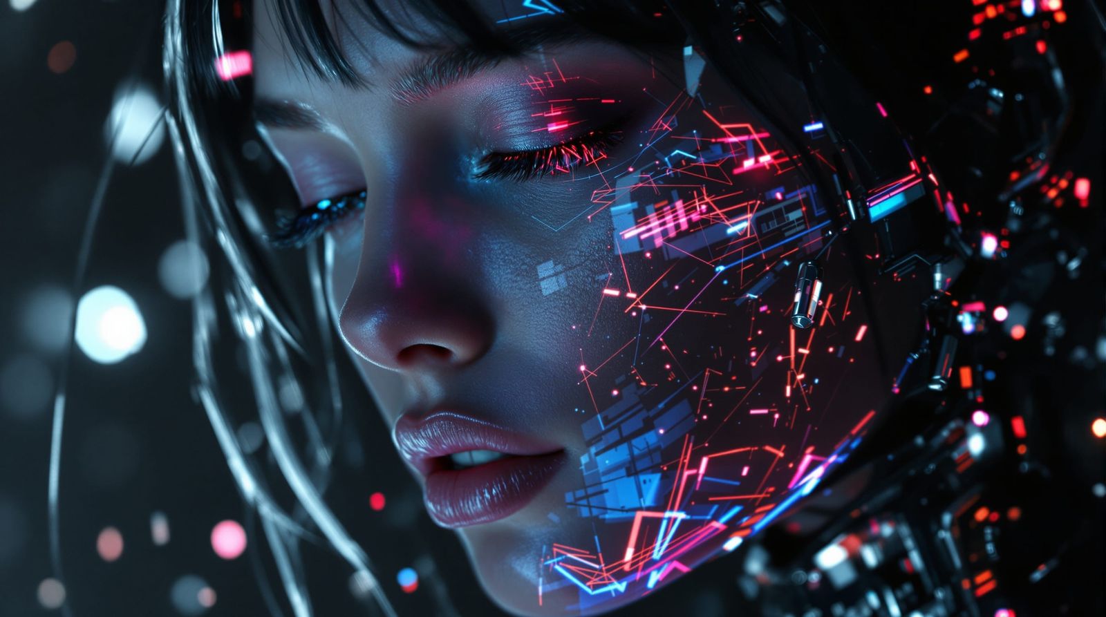 Cyberpunk Woman Portrait: Neon & Chiaroscuro