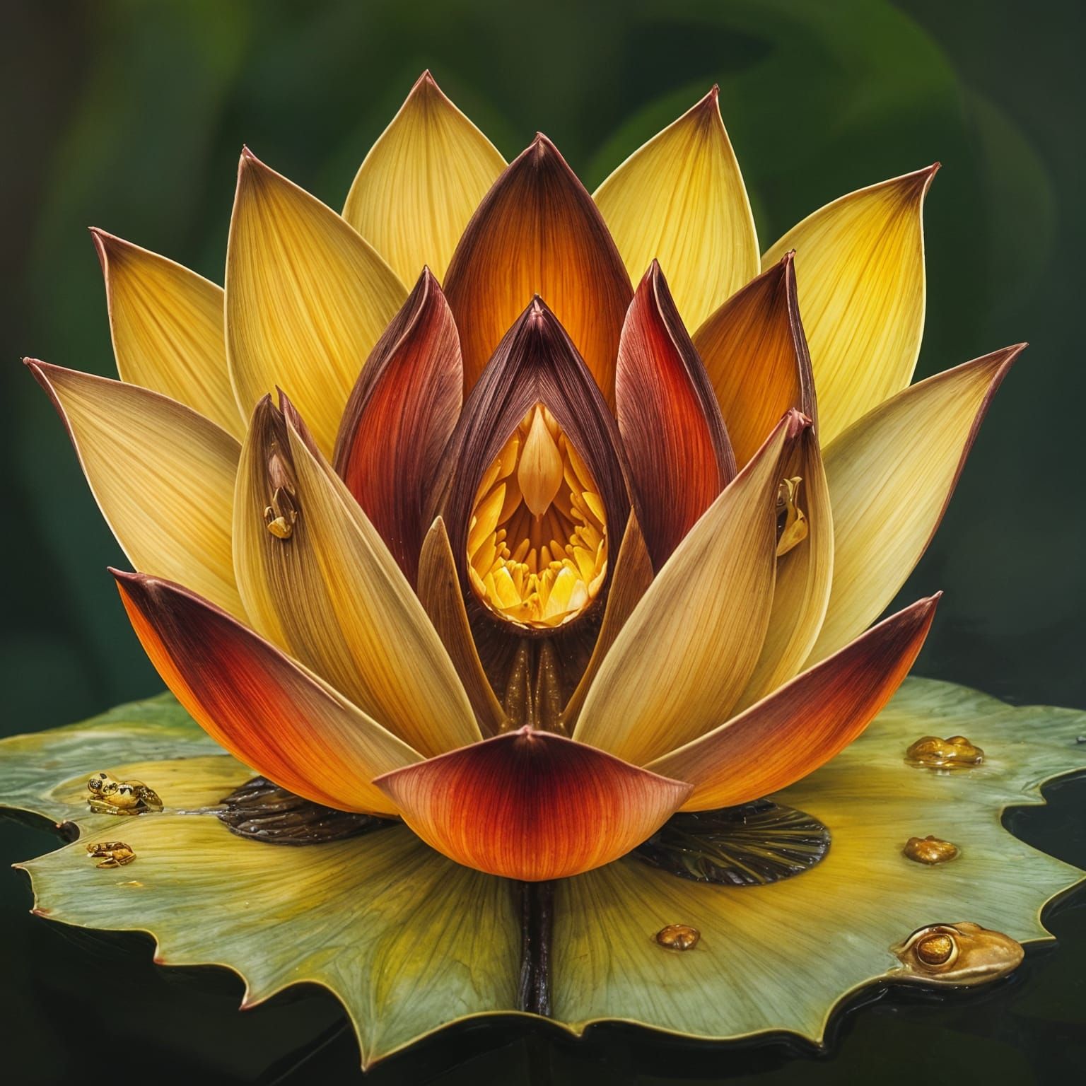 Amber Gem Lotus: Surreal Oil Painting