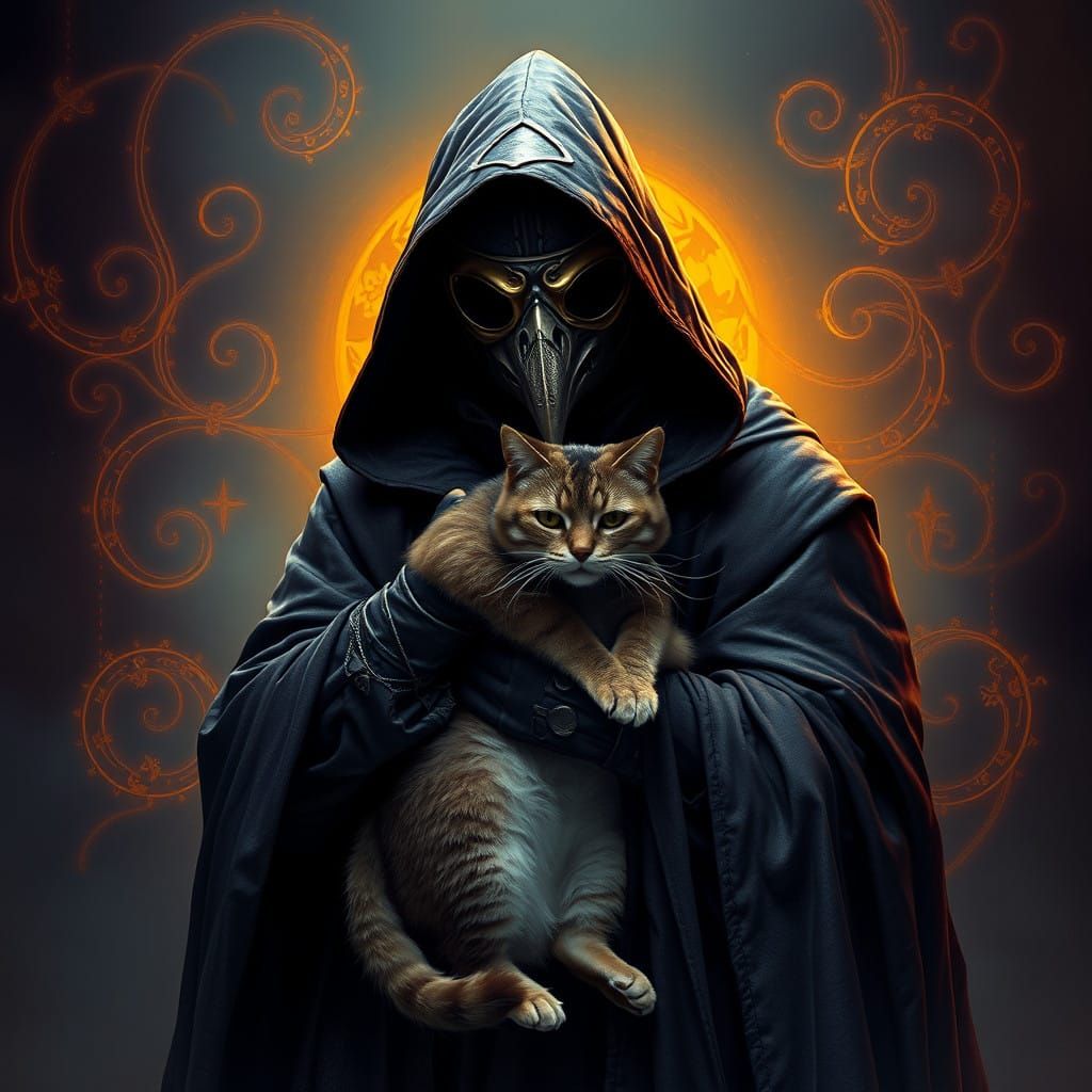 Mysterious Plague Doctor Enchants a Majestic Feline in a Hau...