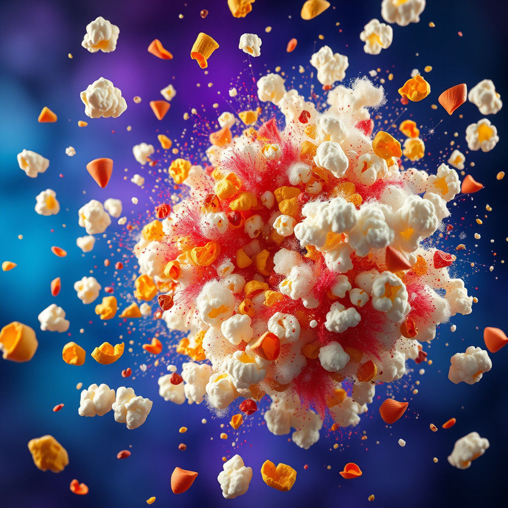 Colorful Popcorn Explosion in a Matte Painting Style
