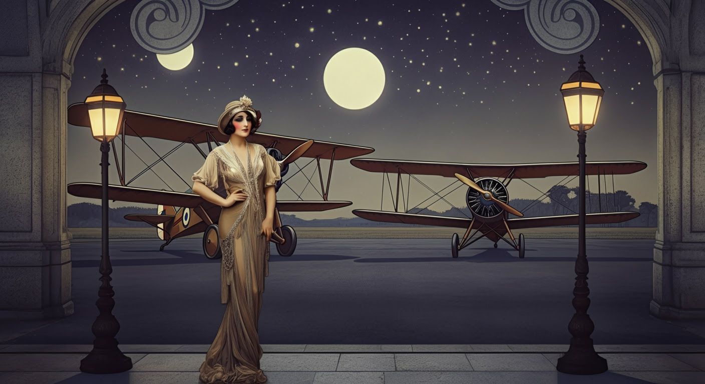 Art Nouveau Aerodrome Under Two Full Moons