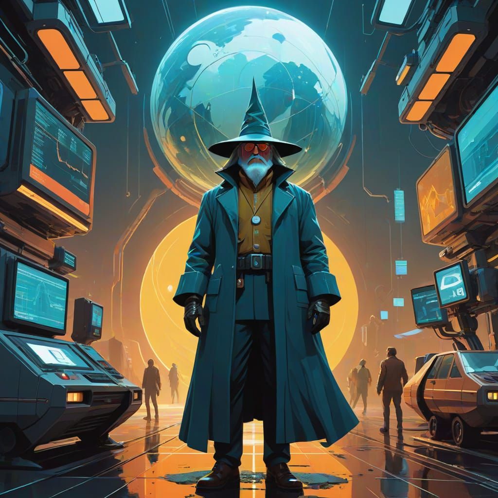 Mystical Stock Market Sorcerer in Futuristic Concept Art