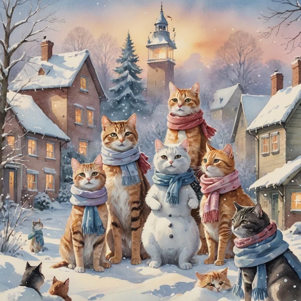 CHRISTMAS SNOWING CATS 2024 NBR 55