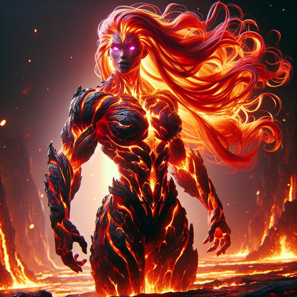 Fiery Fire Genasi Barbarian in Fantasy Style