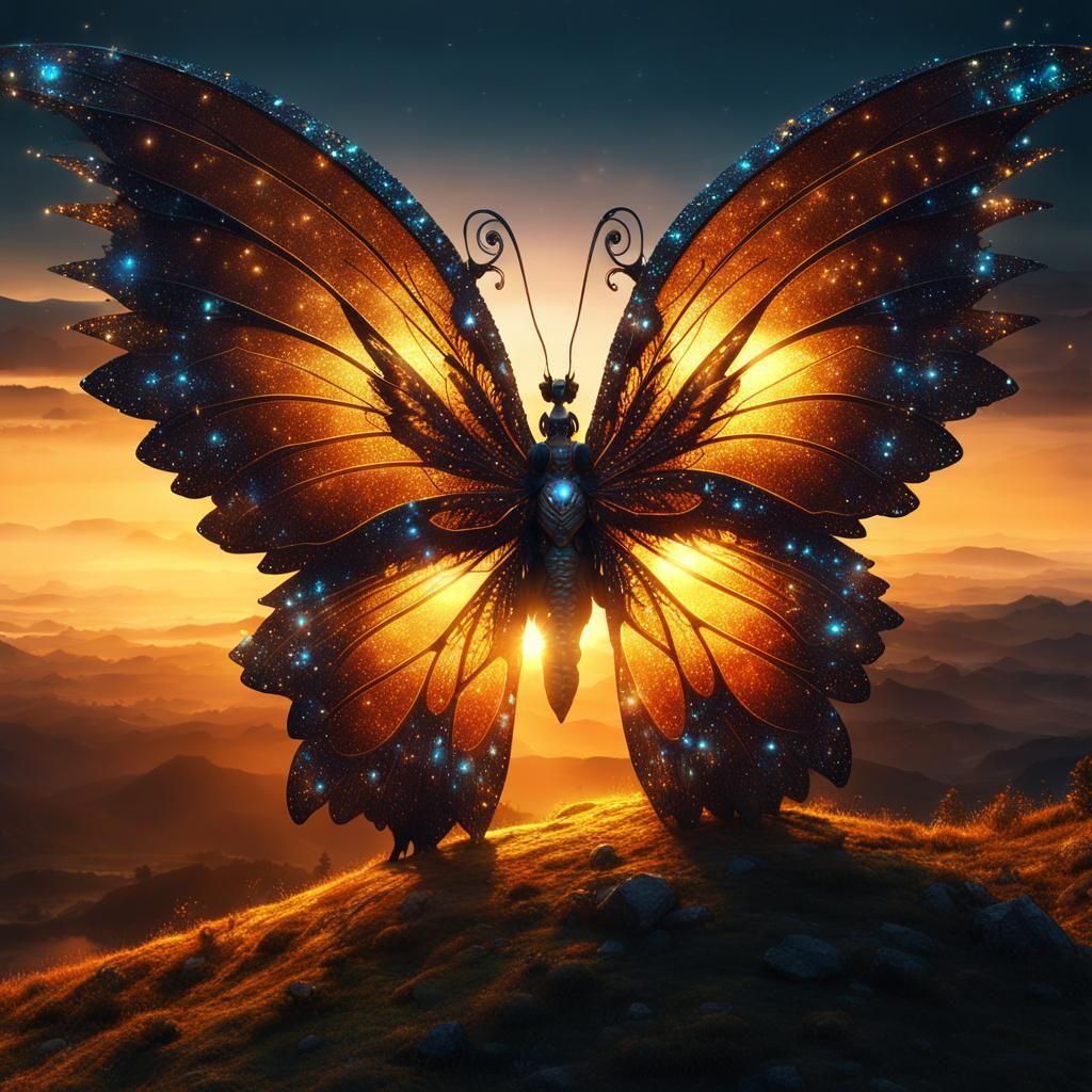 Mystical Butterfly at Sunset: 8K Artistic Photography