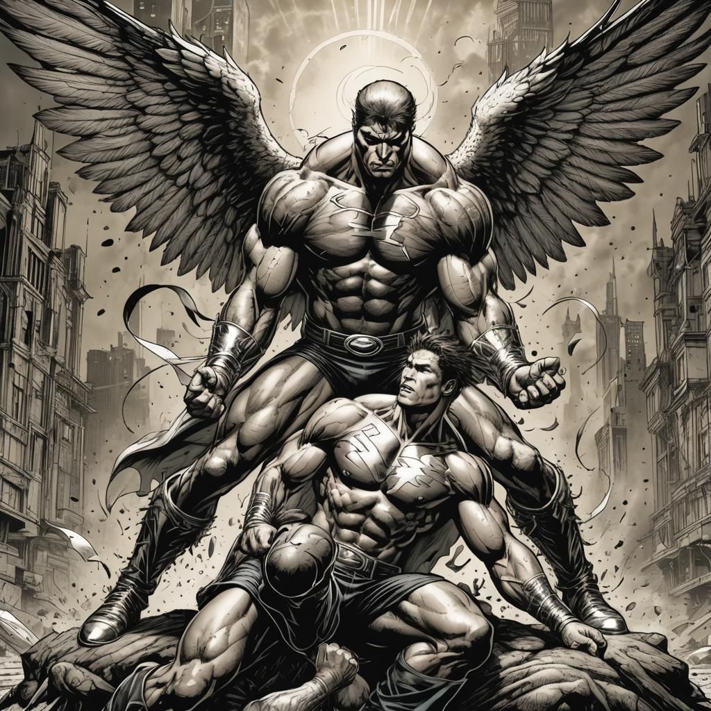 Jacob Wrestles Angel in Comic Book Style