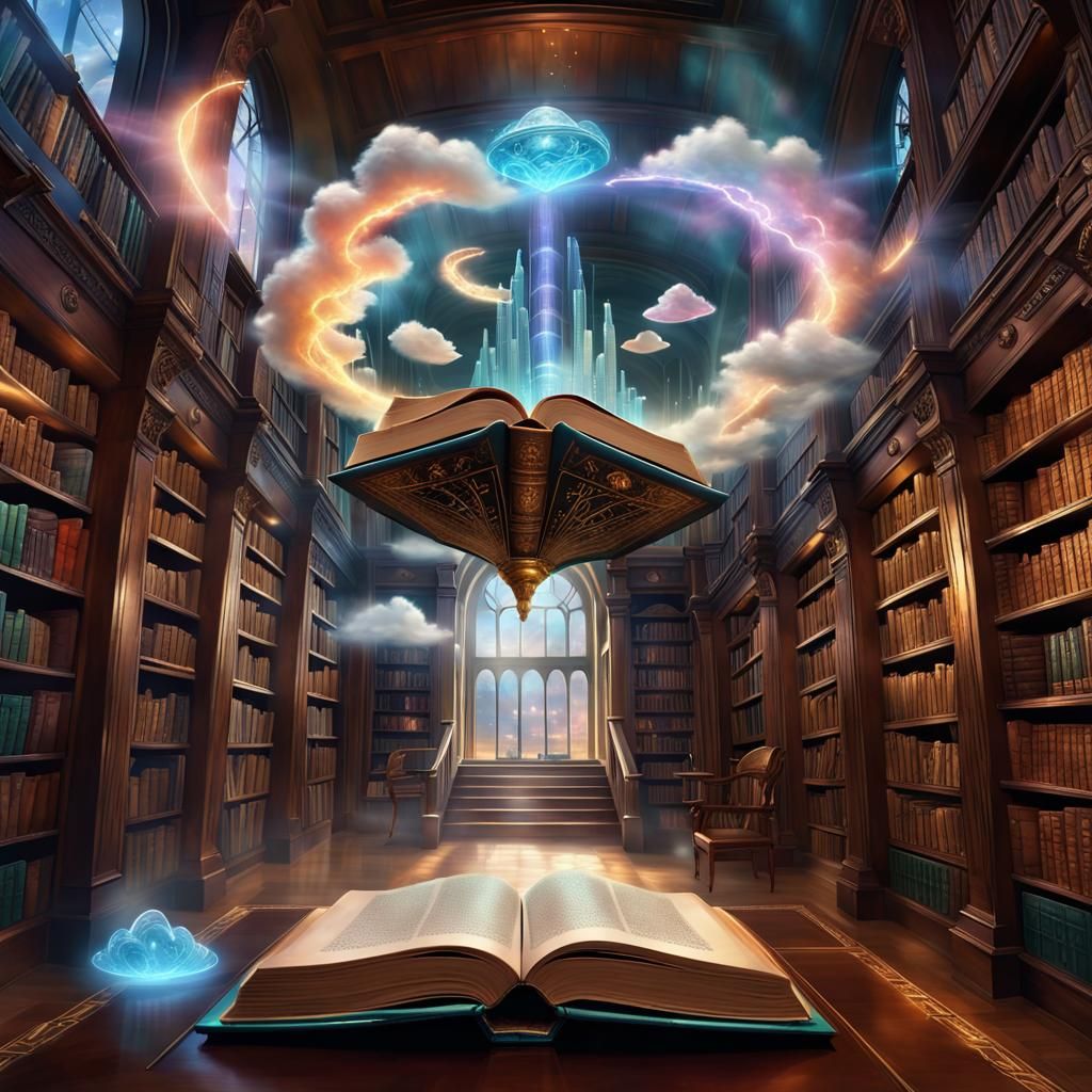 Magical Flying Books in Cloud City Library