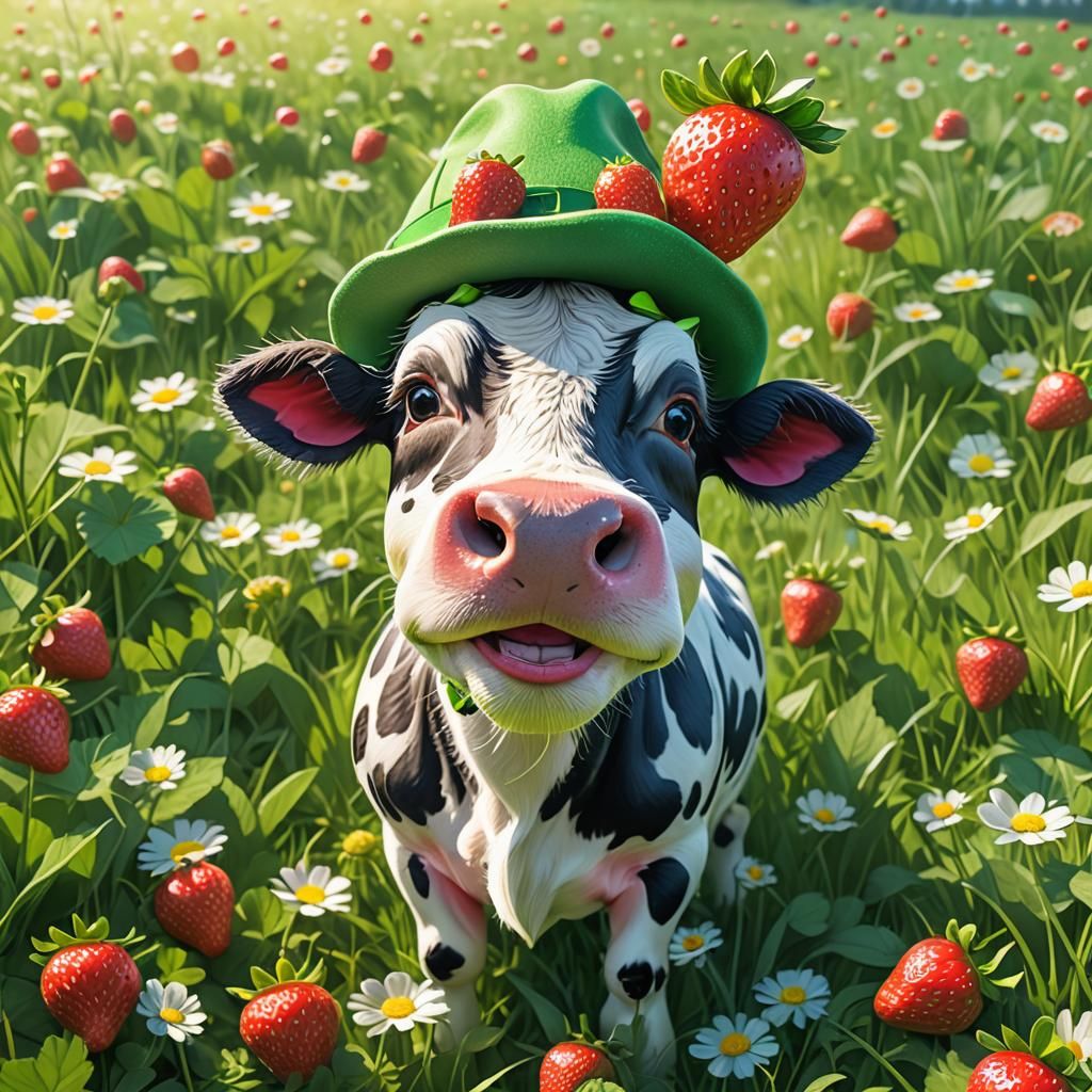 Cute Strawberry Cow in Pixar Animation Style