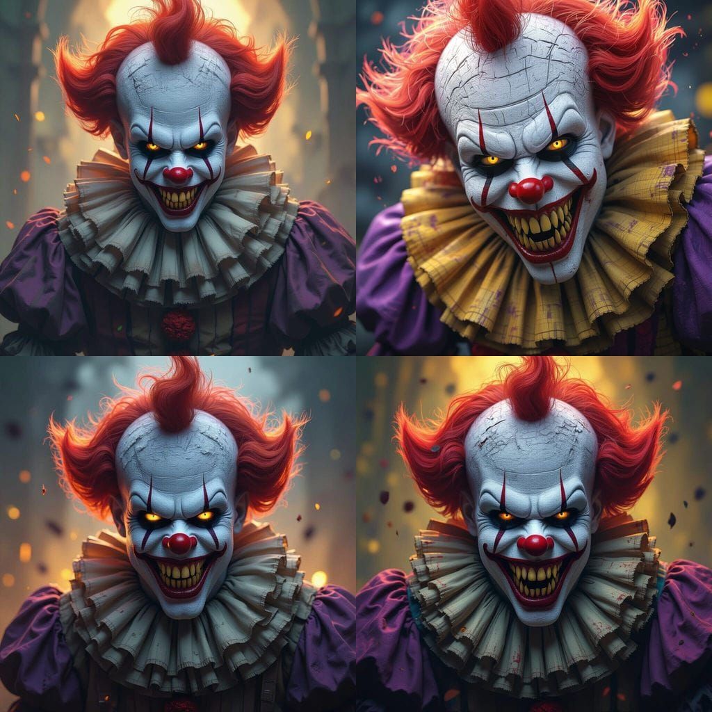 Terrifying Killer Clown with Black Eyes and Sharp Teeth
