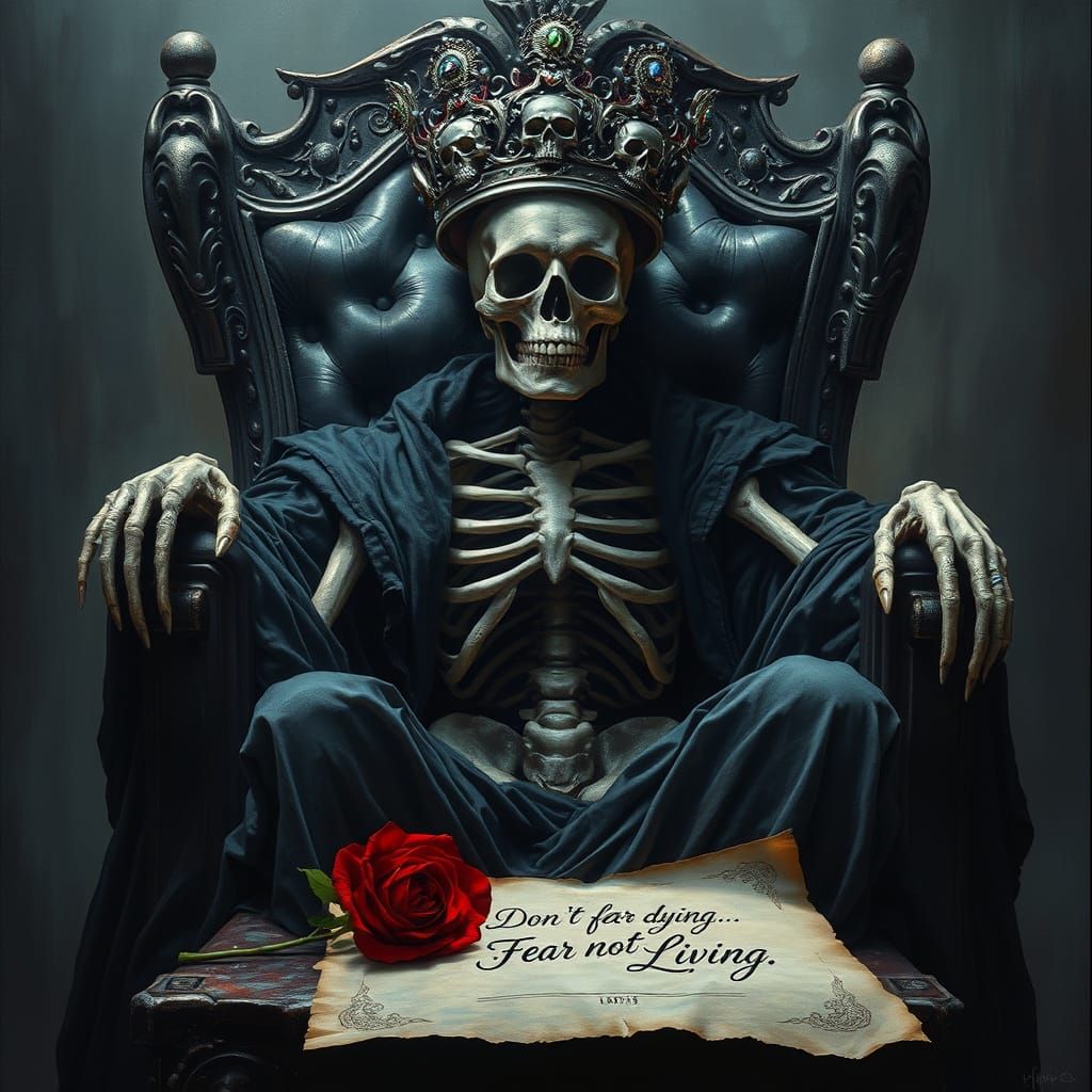 Skeletal King Seated Upon Throne of Skulls