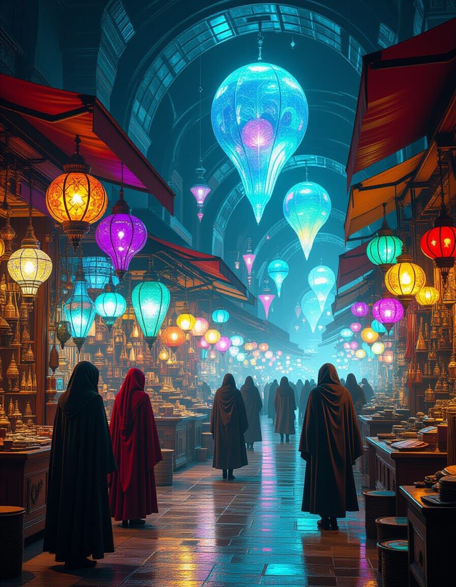 Bustling Alien Marketplace with Exotic Treasures