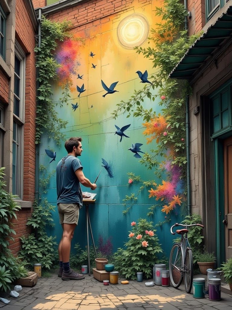 Hyperrealistic Mural Comes to Life in Art Nouveau Style