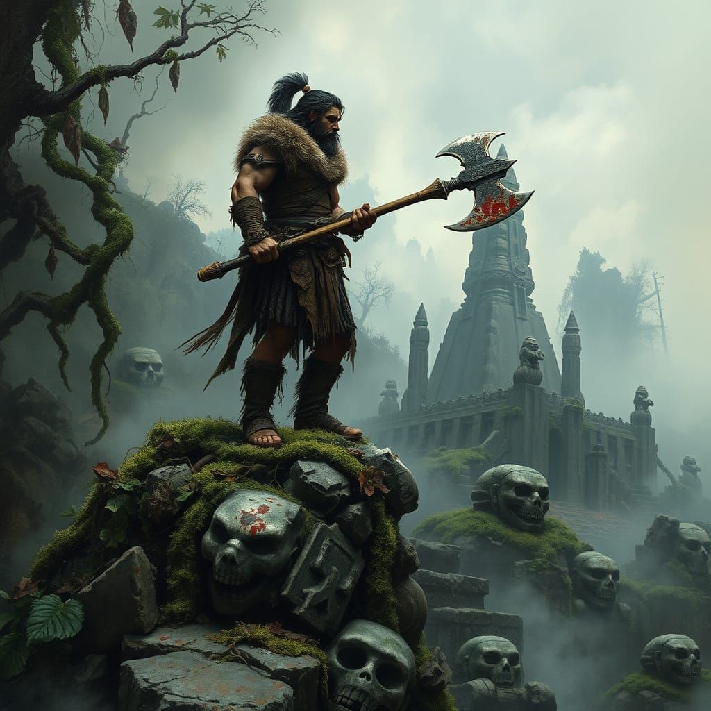 Barbarian Warrior Defies Fate on Ancient Ziggurat