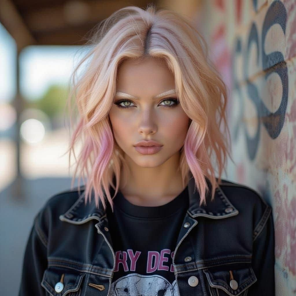 Bad Girl Teen Portrait with Purple Streaks