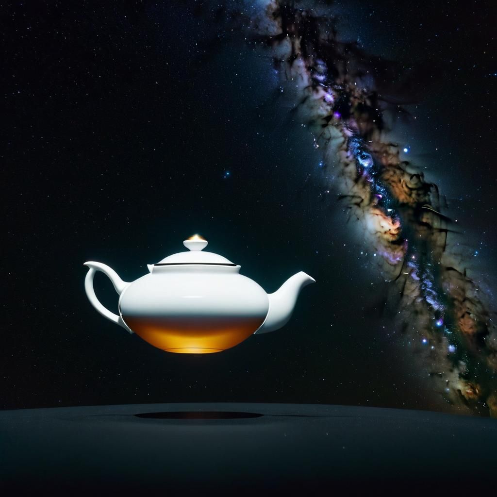 Teapot Floating in Space with Saturn: Cinematic Still