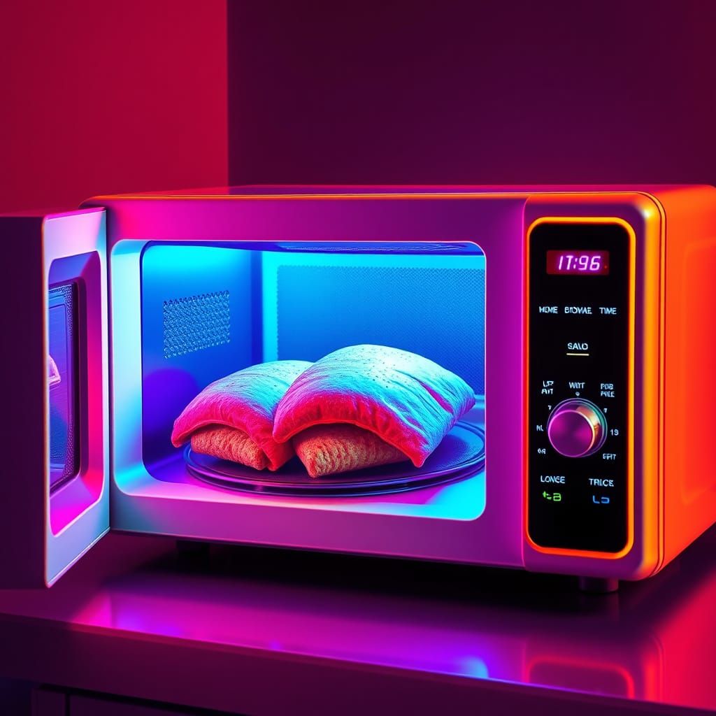 Retro Futuristic Microwave Sleeve in Neon Synthwave Style