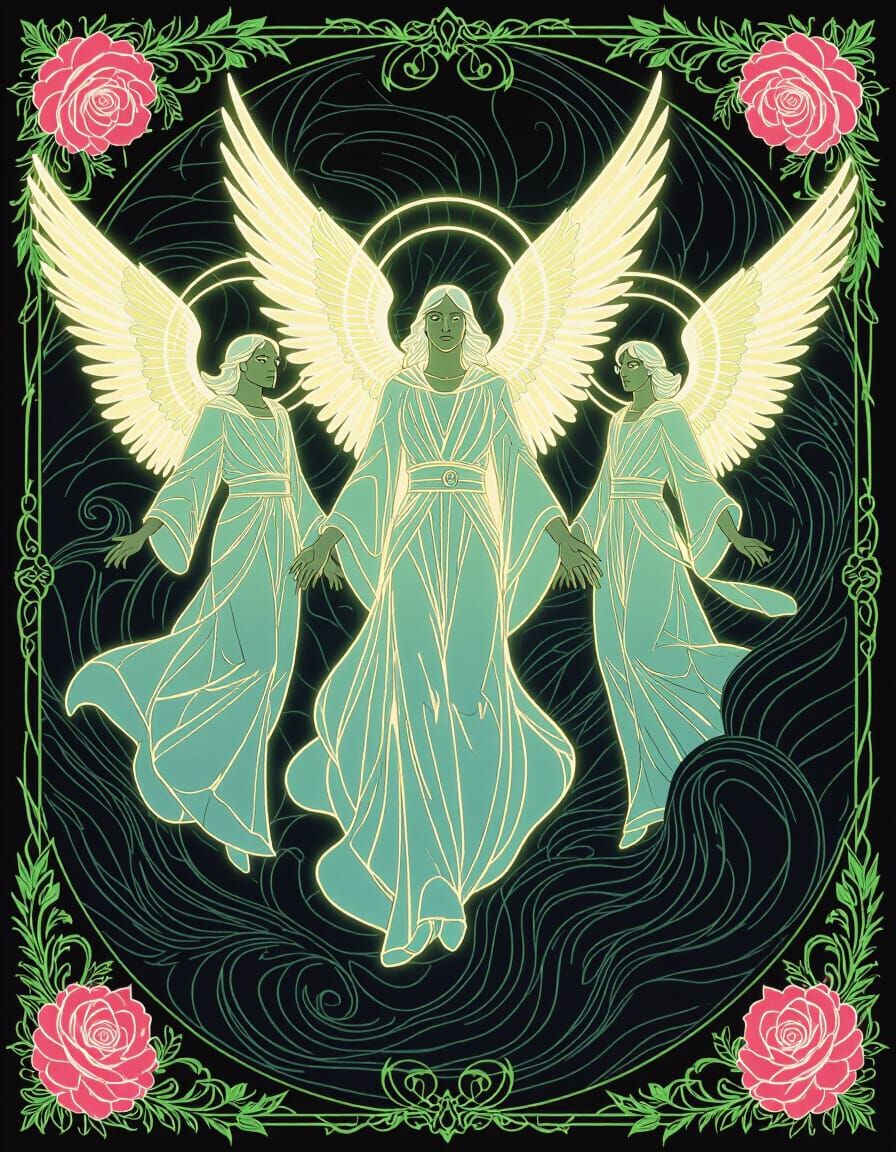 Angelic Figures in Art Nouveau Style