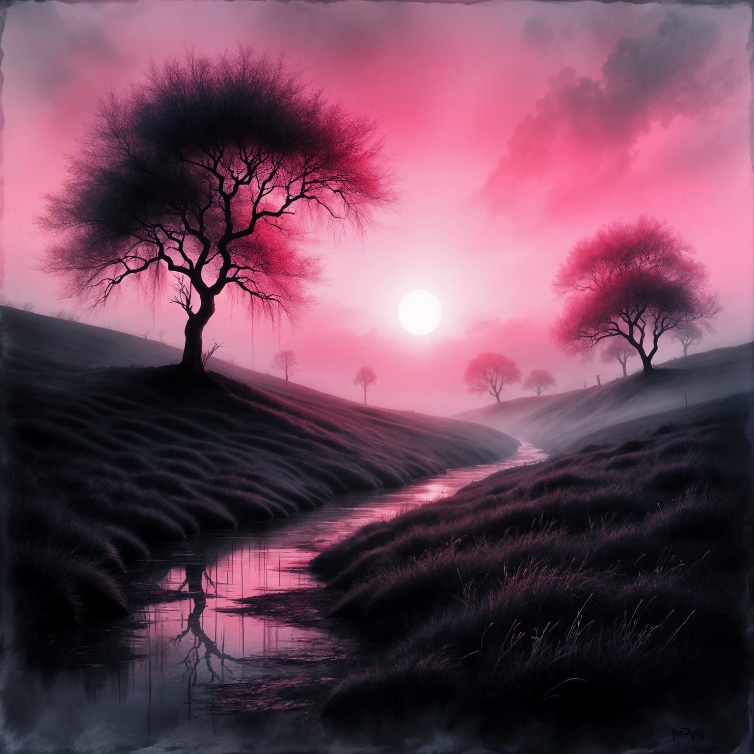 Vibrant Black and Pink Dreamscape