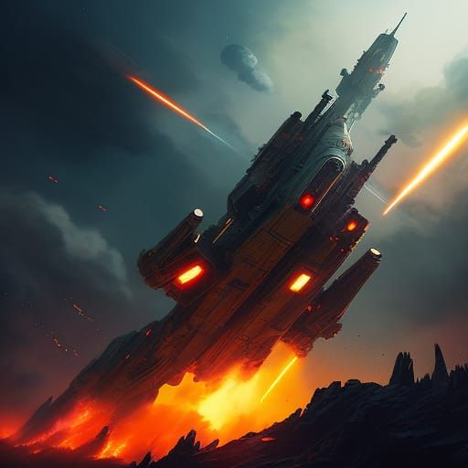 Rocket Ship Blasting Through Atmosphere in Sci-Fi Art
