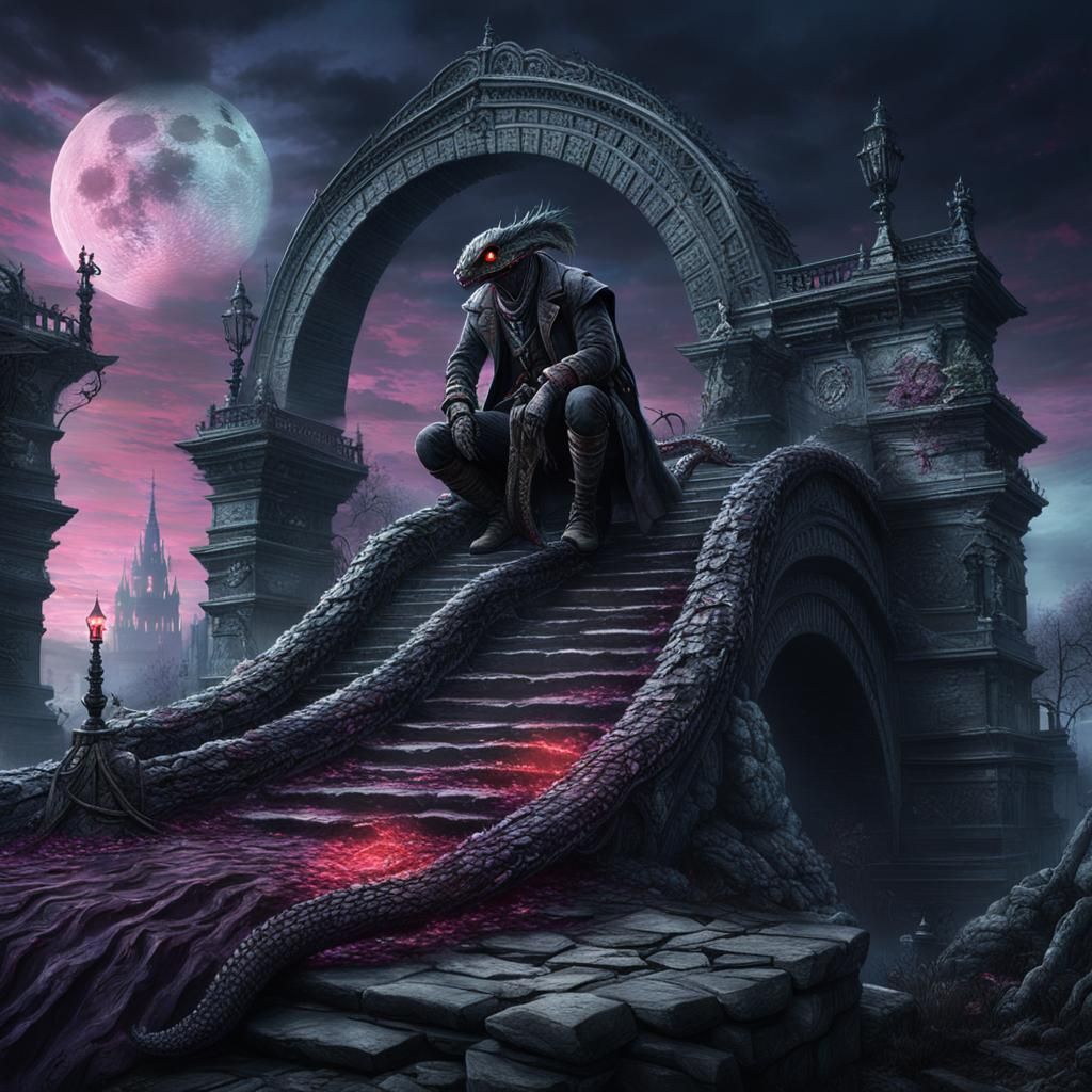 Bloodborne Serpent Hunter Under Cyan Moon