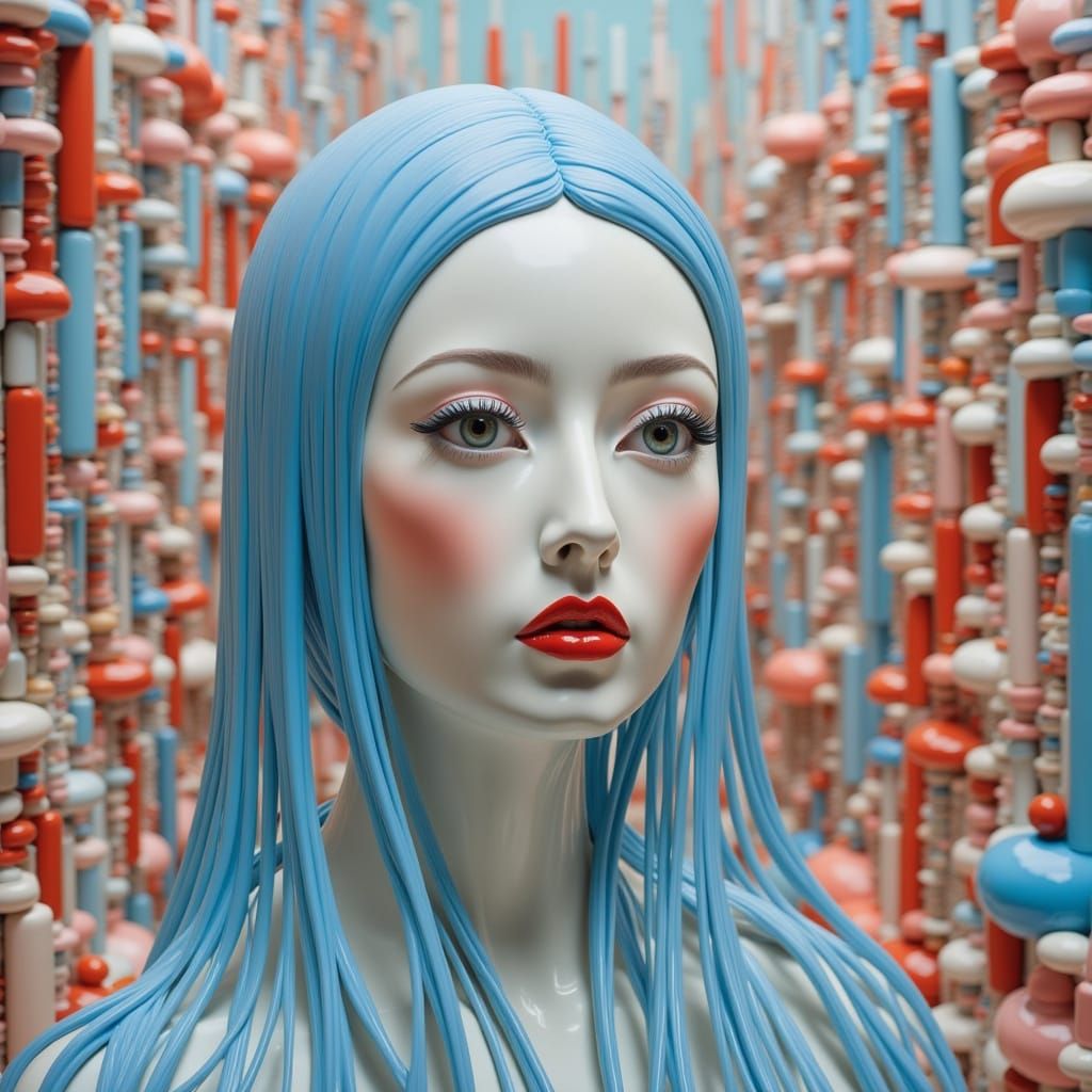 Surreal Goddess Stares at Futuristic Cityscape