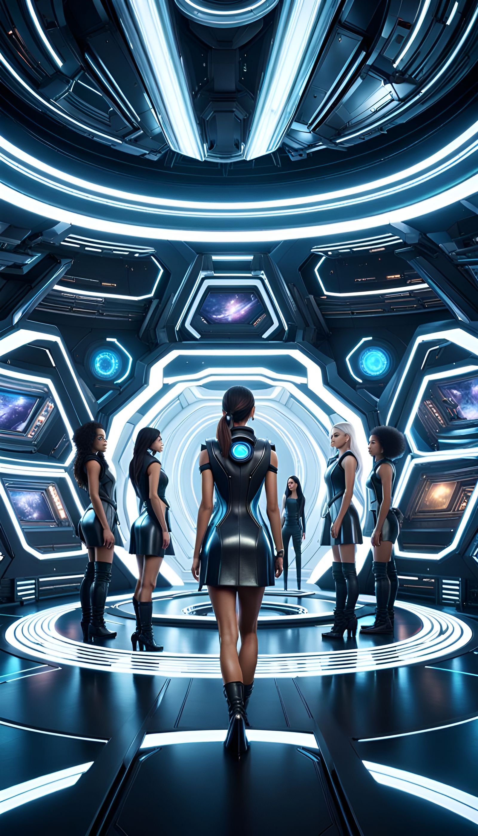 Futuristic Spaceship Interior with Women, Hyperrealistic 3D ...