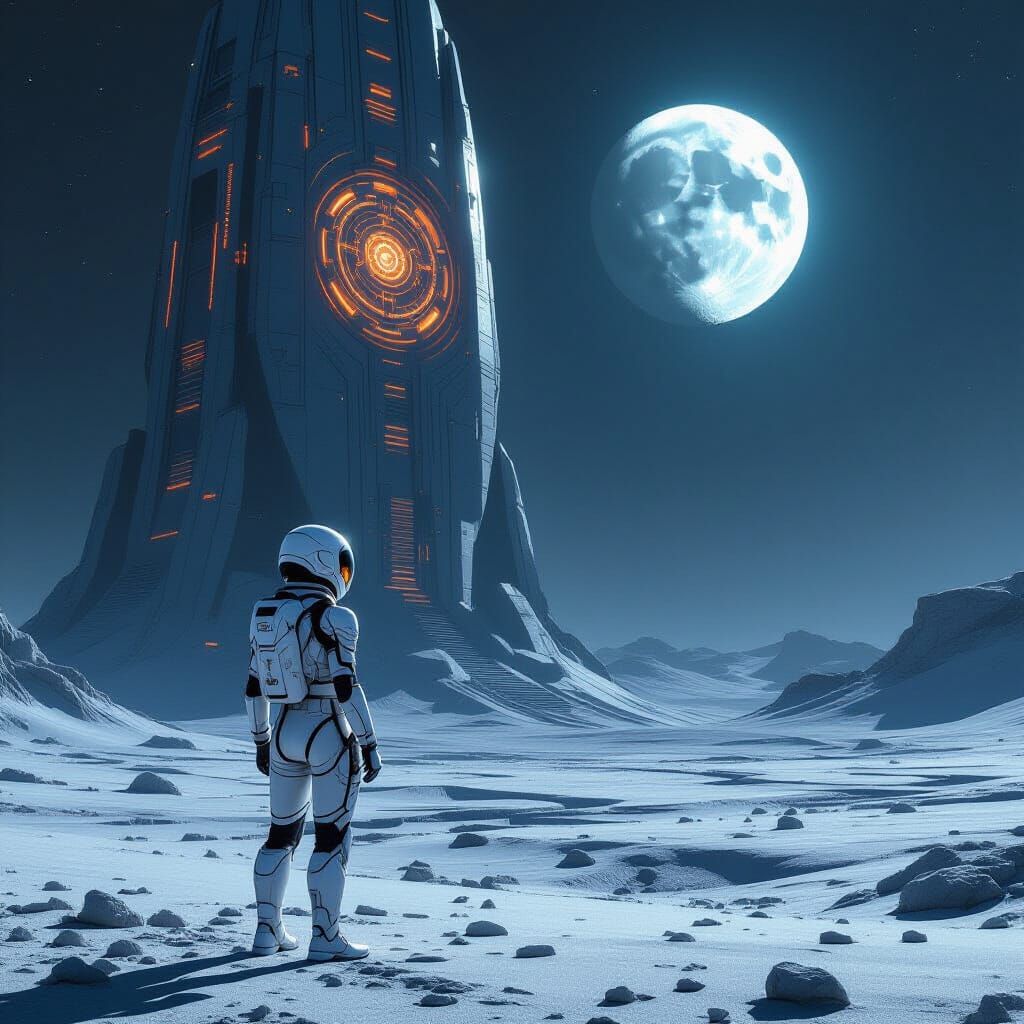 Astronaut and Ancient Alien Structure on Distant Planet
