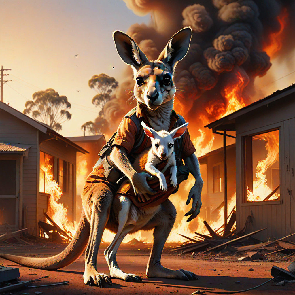 Kangaroo Protects Puppy in Dramatic Escape