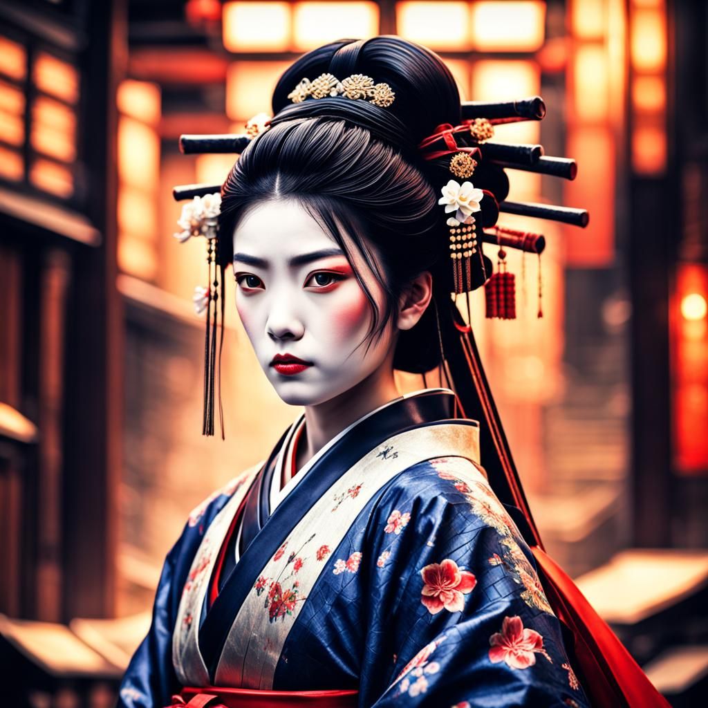 Hyperrealistic Geisha Samurai Princess in HDR
