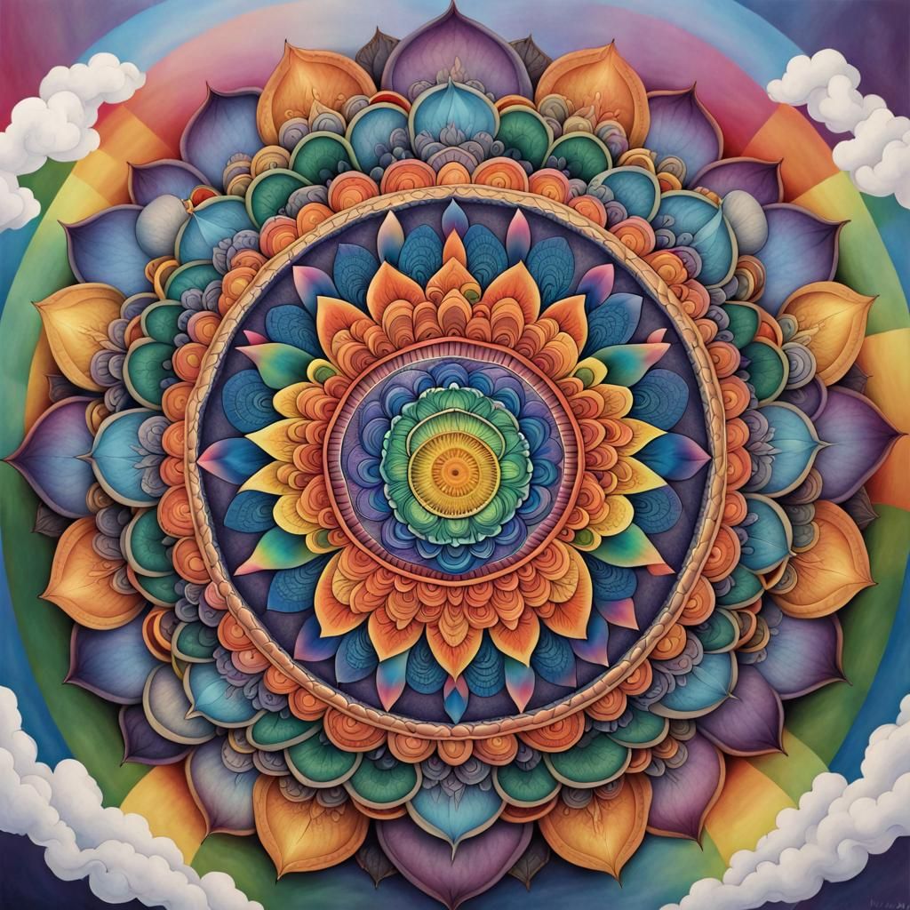 Rainbow Mandala: Intricate Circular Design