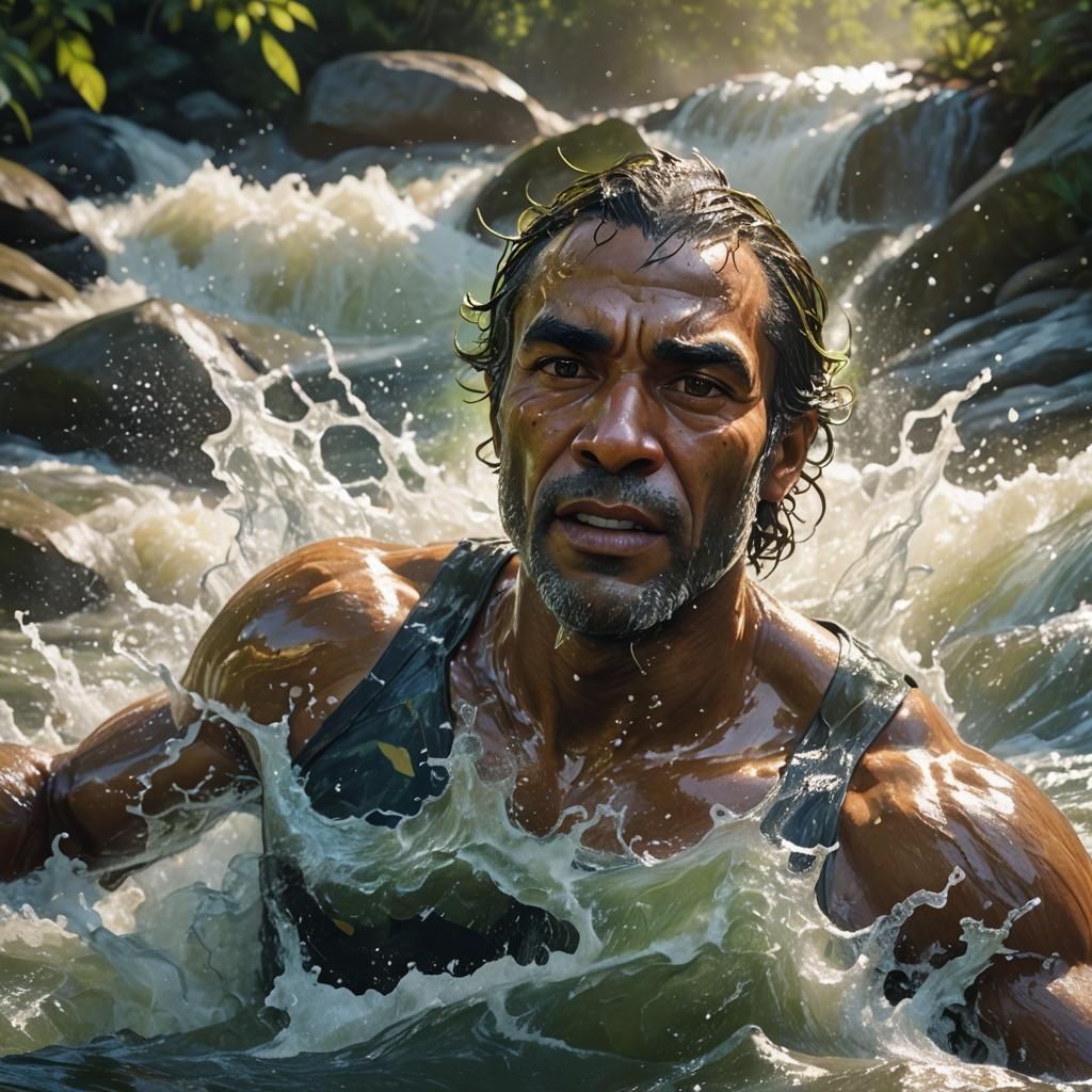Trevor Phillips Swims Rough Rapids: Hyperrealistic Concept A...