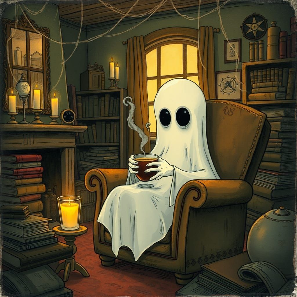 Ghostly Coffee Break in Whimsical Style