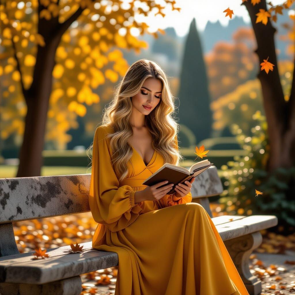 Woman Reading in Boboli Gardens: Photorealistic Autumn Scene