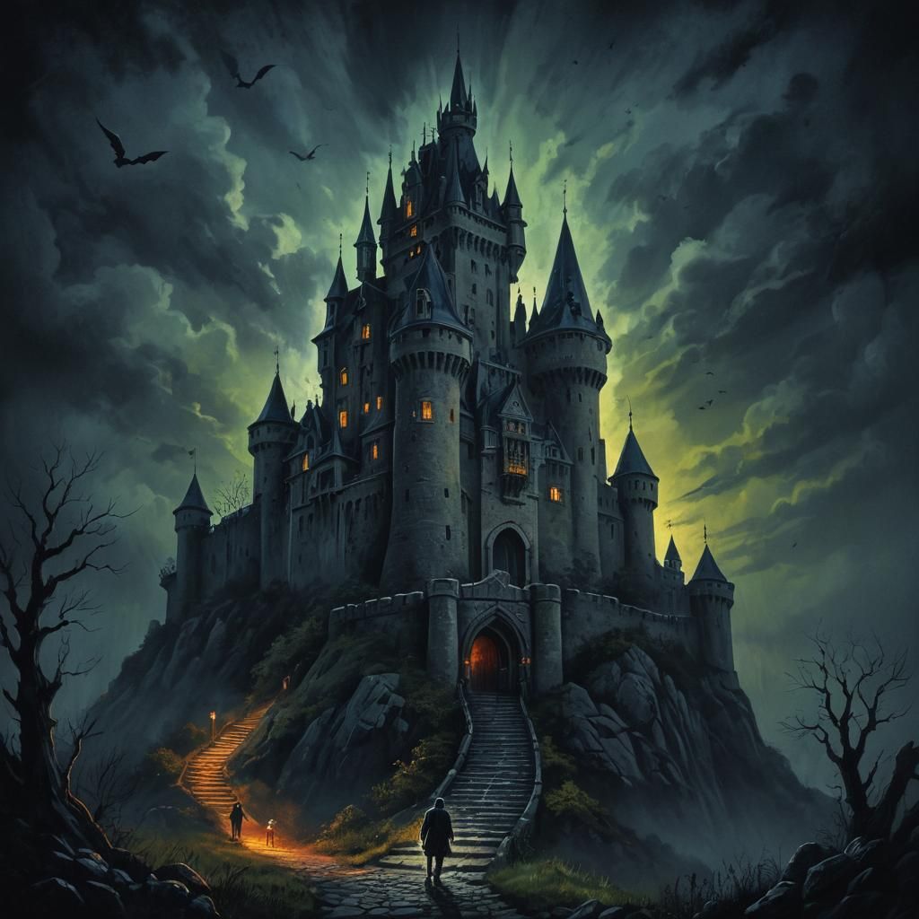 Noir Haunted Castle Movie Poster Illustration