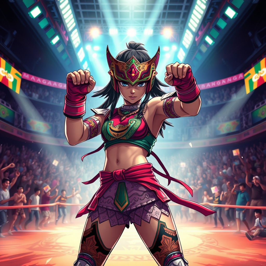 Fierce Madagascan Girl at Fighting Tournament in Anime Style