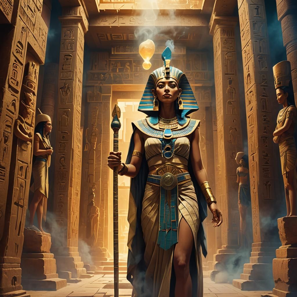 Mystical Egyptian Priestess in Surreal Digital Art