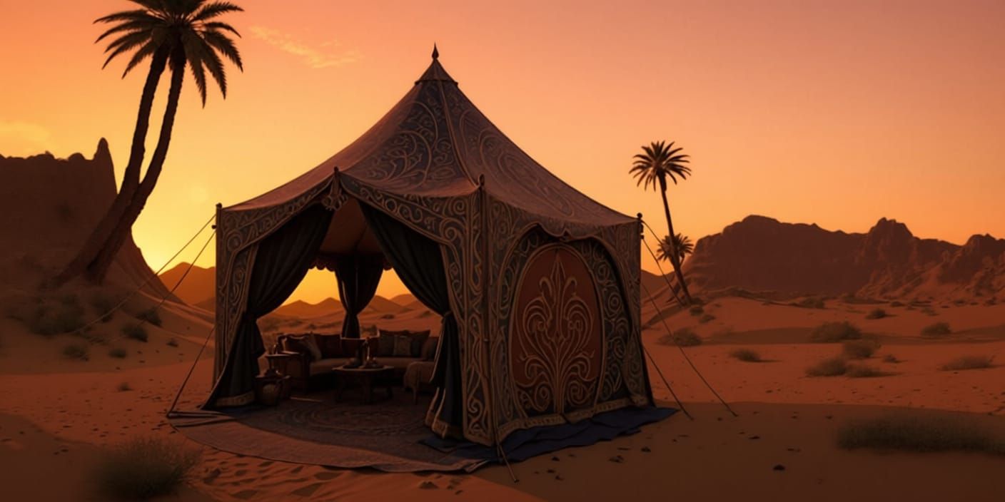 Tent Standing Alone in Vast Desert Landscape