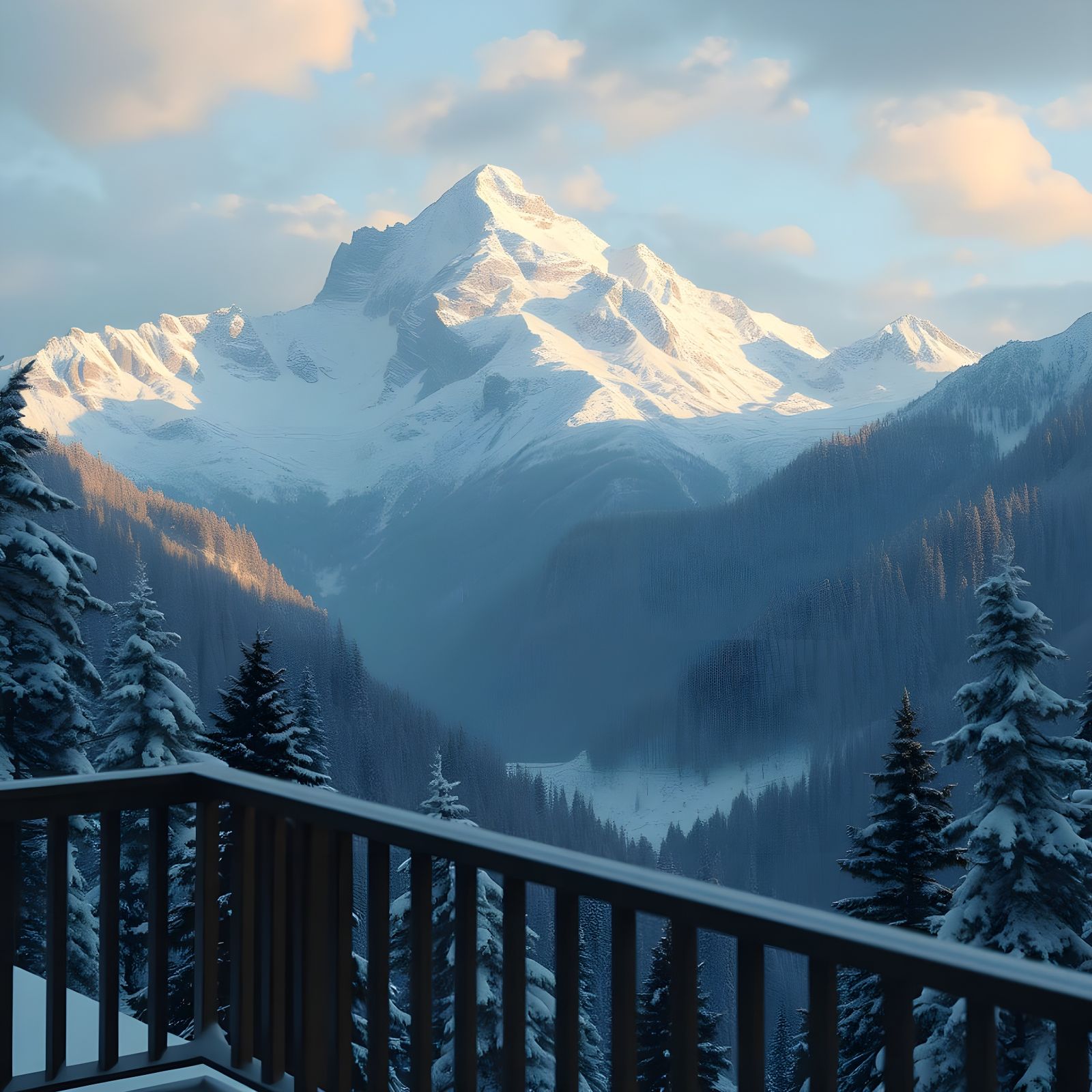Winter Mountain Balcony View in Epic Cinematic Style