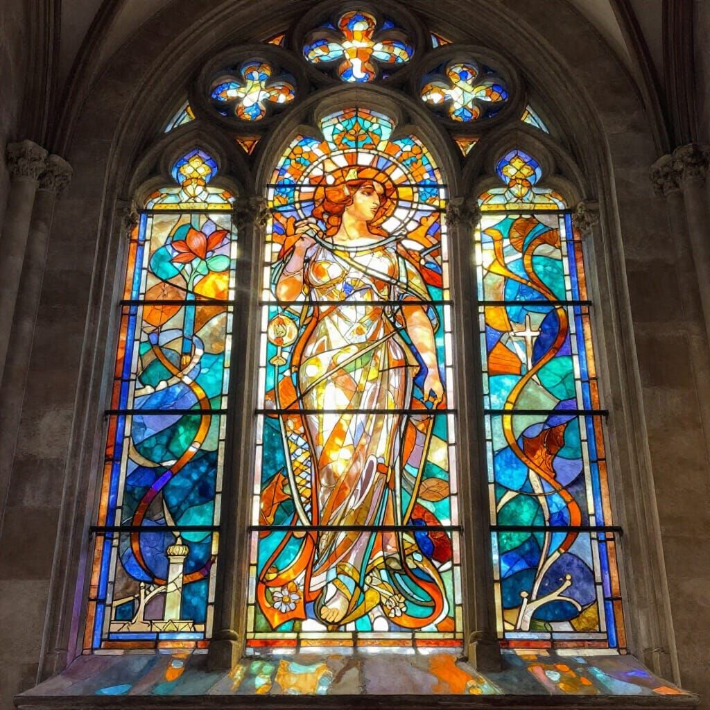 Sunlight Through Stained Glass in Watercolor Style