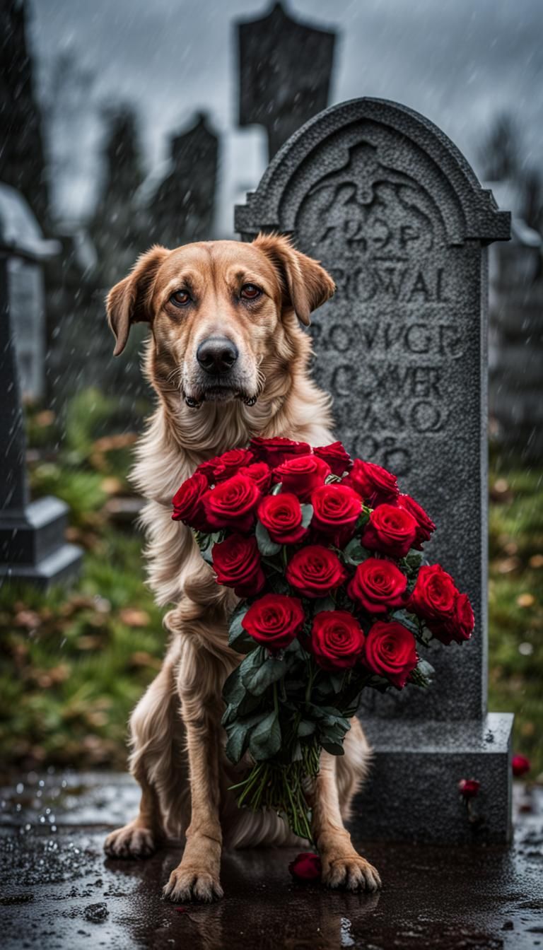Loyal Dog Pays Tribute at Gravestone in Rain