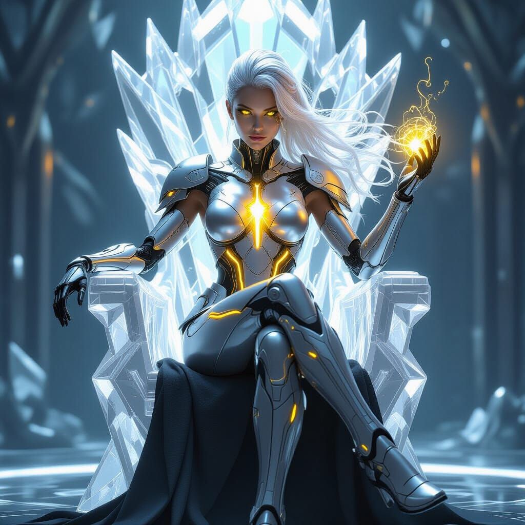Cybernetic Warrior Queen on Crystal Throne
