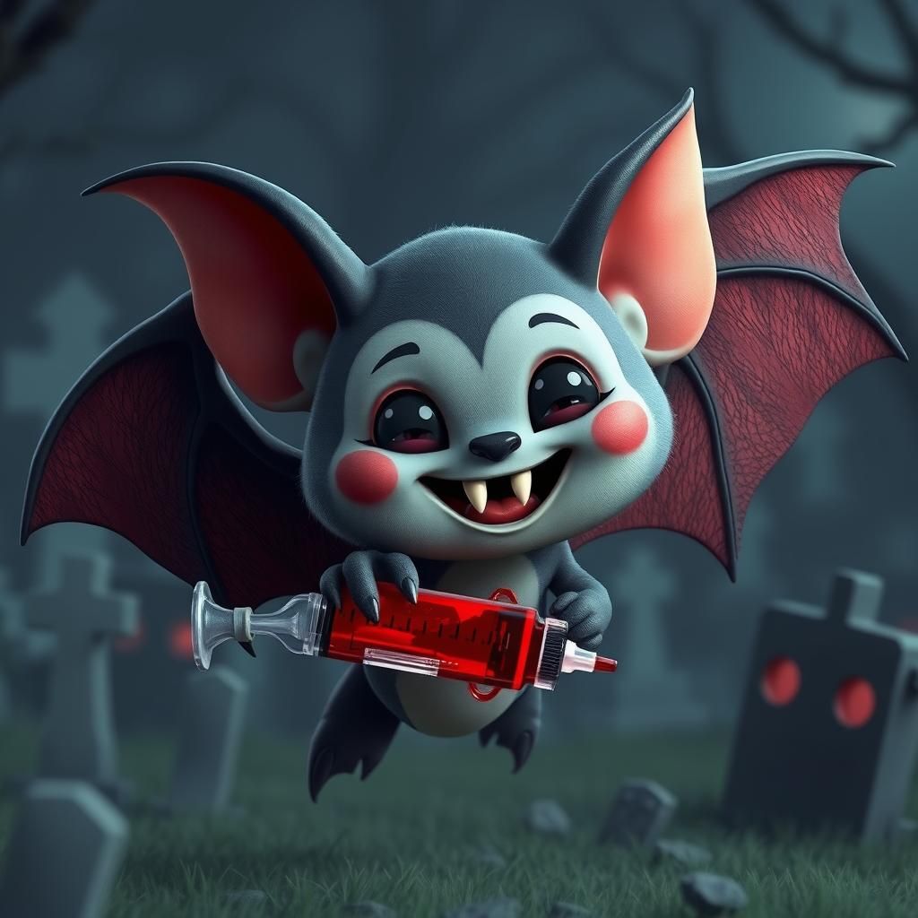 Cute and Scary Vampire Bat in Graveyard 3D Art