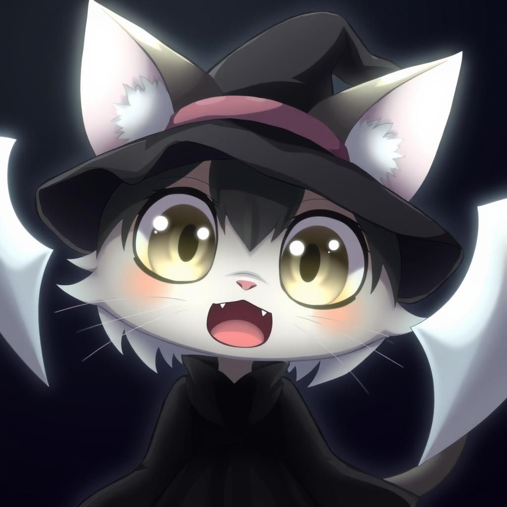 Anime Catgirl Witch with Glowing Eyes
