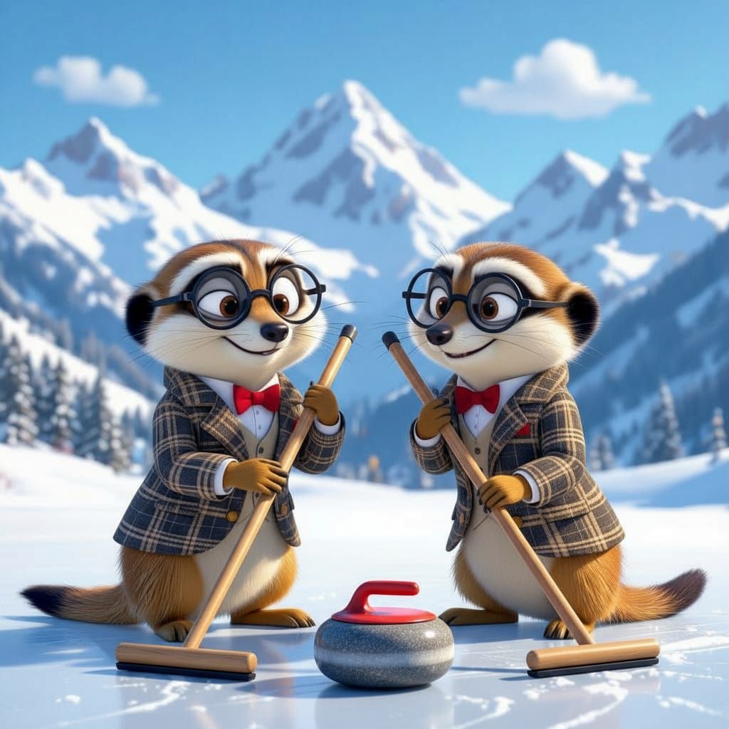 Meerkats Competing in a Curling Match