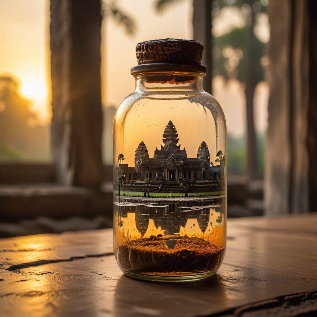 Angkor Wat Temple in a Glass Bottle