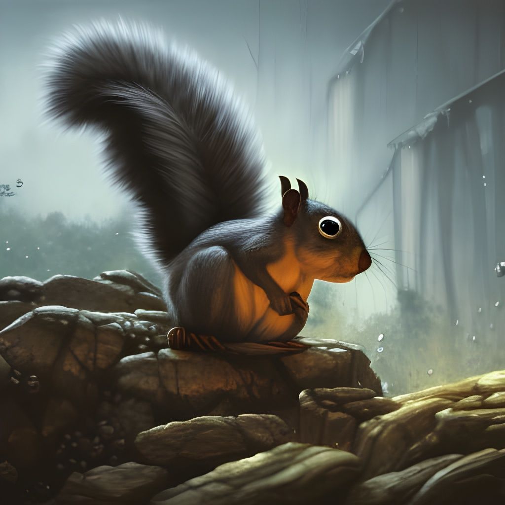 Squirrel in Art Deco Style, Detailed Digital Painting