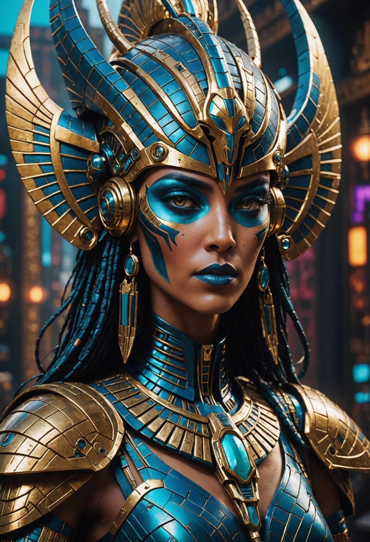 Cyberpunk Egyptian Empress in Vibrant Pop Art Style