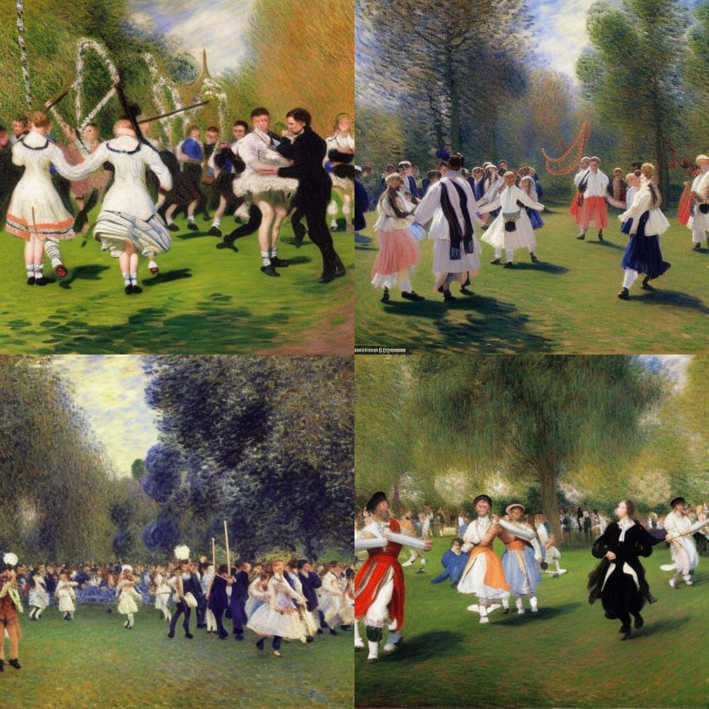 Morris Dancers Celebrate Spring: Impressionistic Landscape