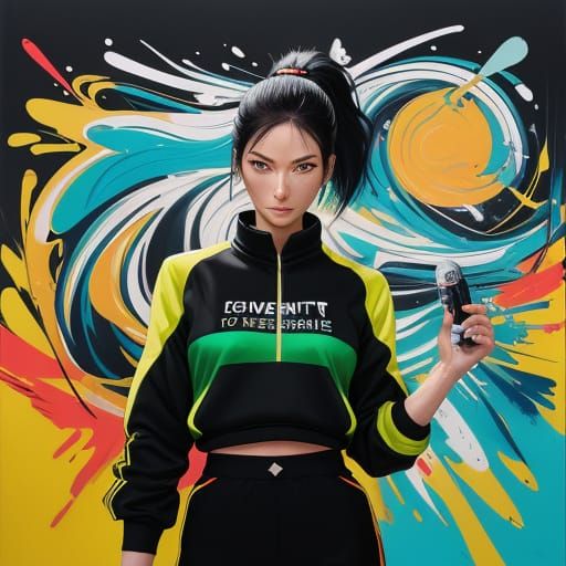 Vibrant Anime Portrait with Medals and Foil in a Neon-Lit Sp...