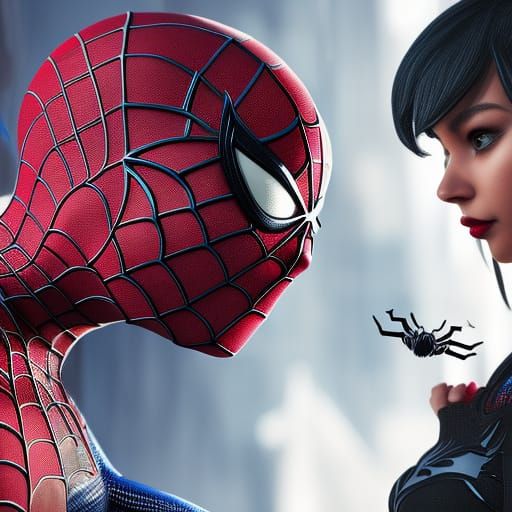 Spider-Man and Black Cat: Love in Detailed Painting